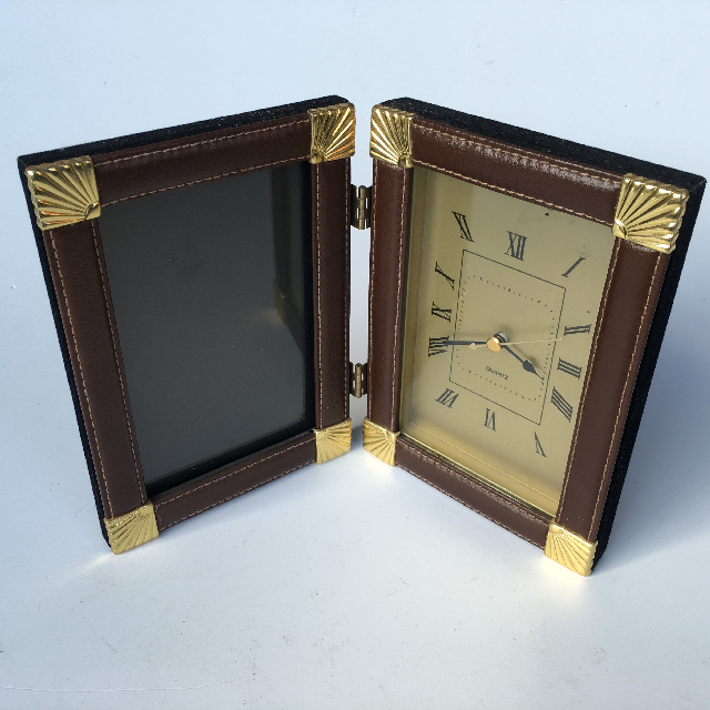 CLOCK, Mantel Clock - Leather Look Double Frame